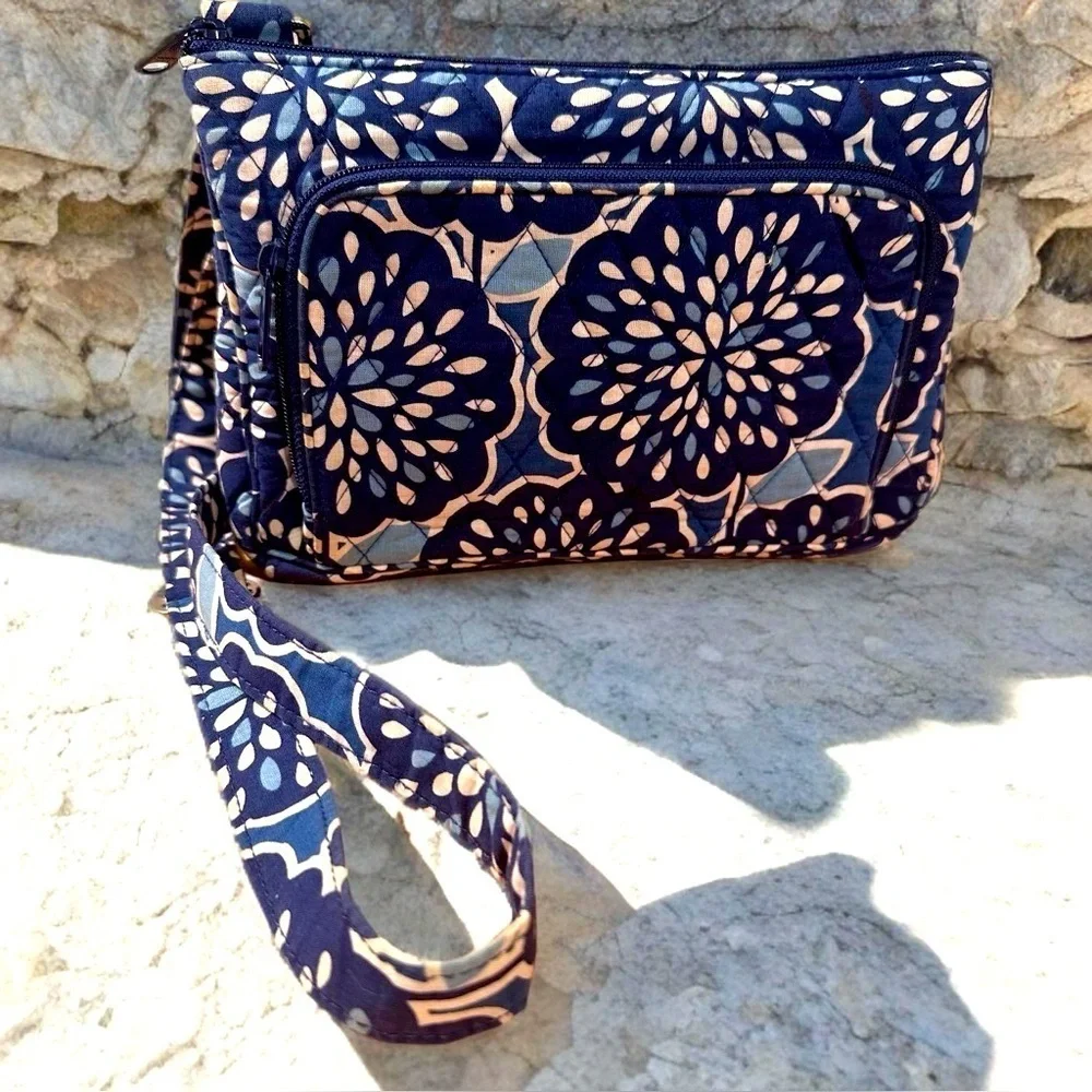 Vera Bradley Little Hipster Crossbody Small Cotton Bag Petal Splash in Blue GUC